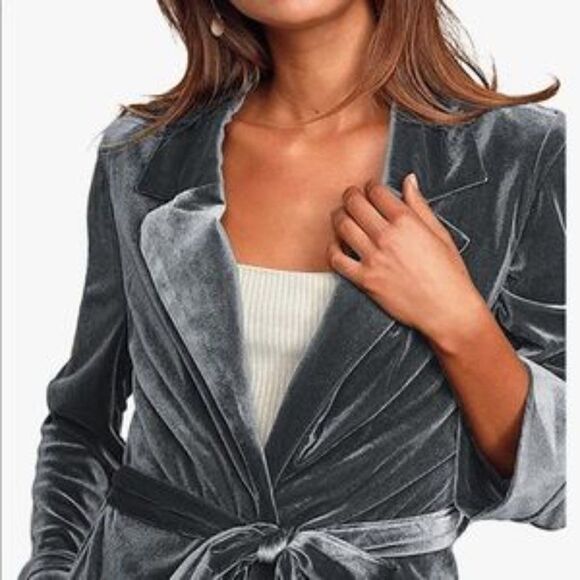 NEW Velvet Open Front Cardigan Coat With Belt - Picture 2 of 6